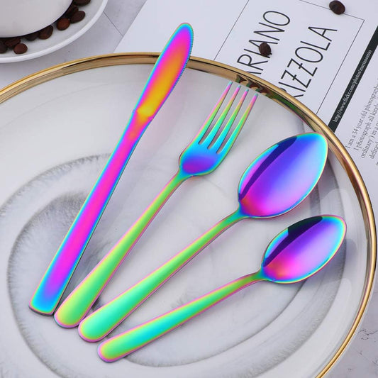 20-Piece Rainbow Silverware Flatware Set for 5, Light Weight Cutlery Sets for Travel Camping, Hand Polish, Dishwasher Safe